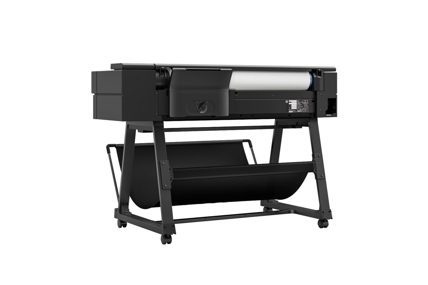 Plotter HP DesignJet T850 36" vista trasera en ángulo con el rollo de papel