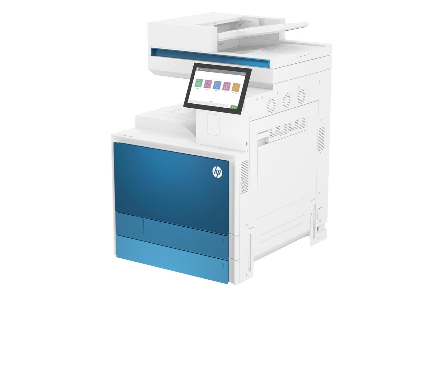 HP Color LaserJet Managed MFP E877dn vista en ángulo derecho