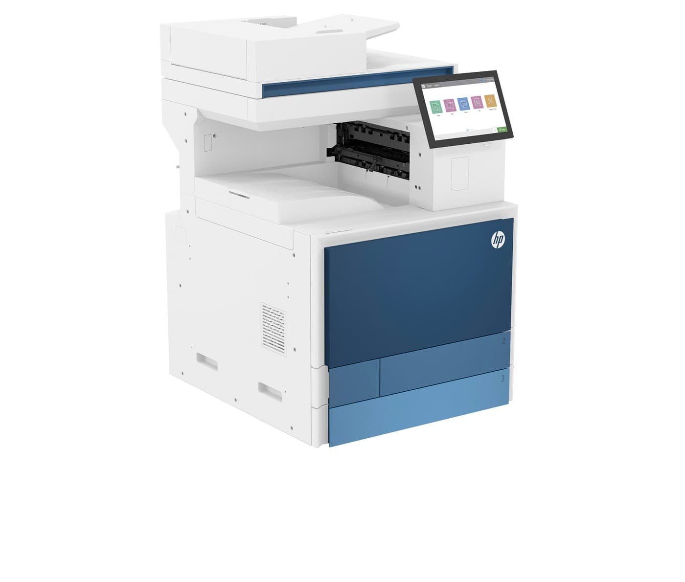 HP Color LaserJet Managed MFP E877dn vista en ángulo izquierdo