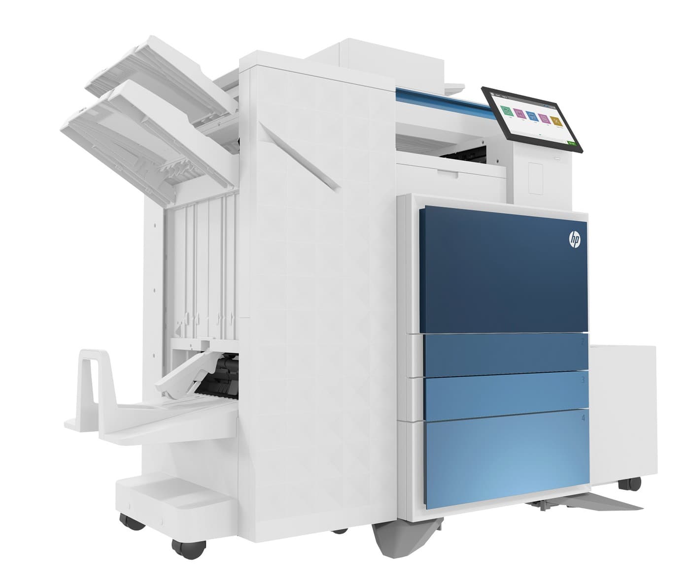 HP LaserJet Managed MFP E826dn con finalizador vista en ángulo izquierdo