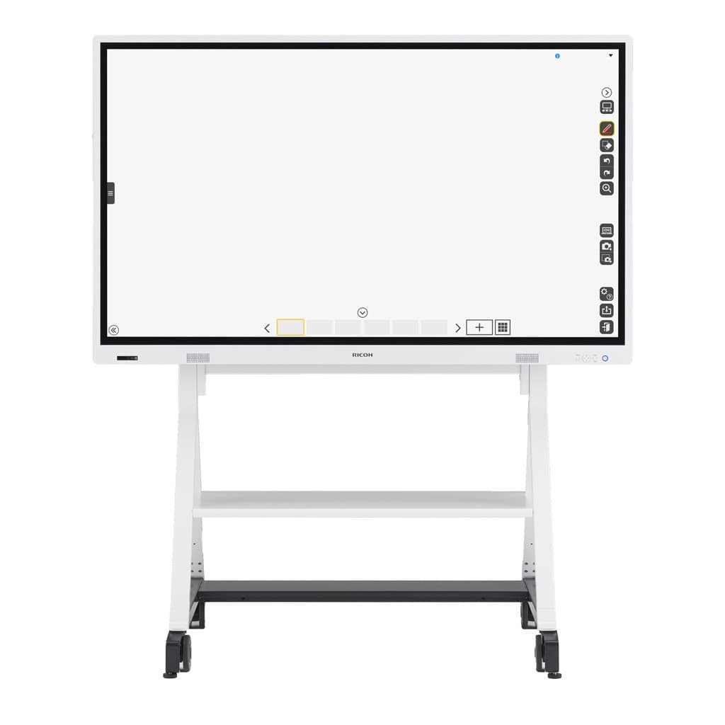 Pizarra interactiva Ricoh D6520BK de 65 pulgadas sobre soporte con ruedas