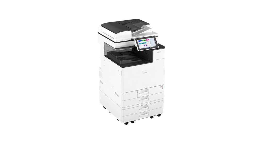 Ricoh IM C2000 vista en ángulo con bandejas de papel