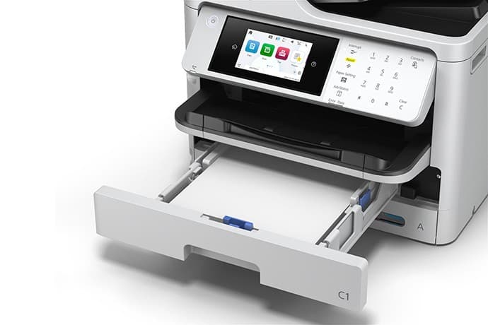 Epson WorkForce Pro WF-C5890 panel táctil y casete de papel abierto