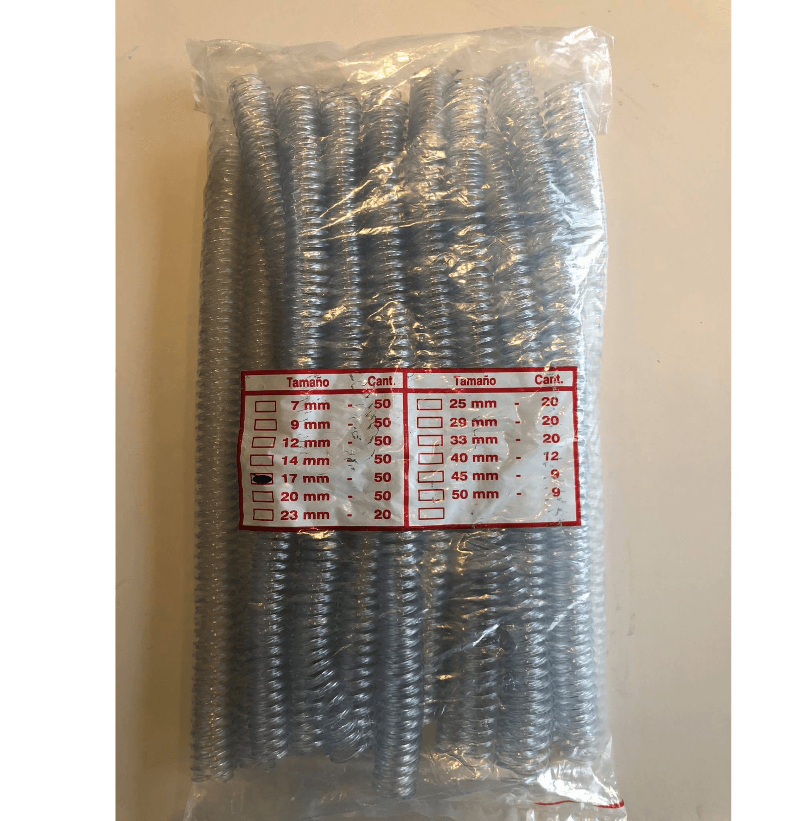 Espirales 17mm PVC para Encuadernación x50 unidades